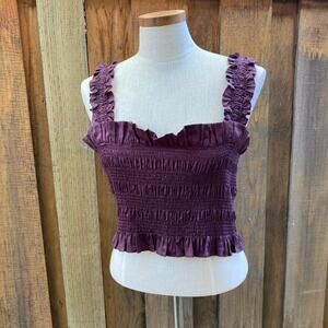 Rebecca Taylor Cotton Smock Ruffled Top Plum